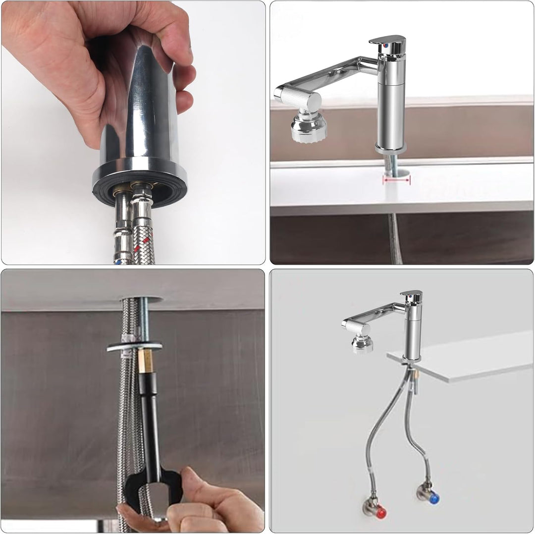 Wasserhahn Küche Flexibel 360° Drehbar Wasserhahn Bad Silber | 2 Modi Wasserabgabe Waschtischarmatur