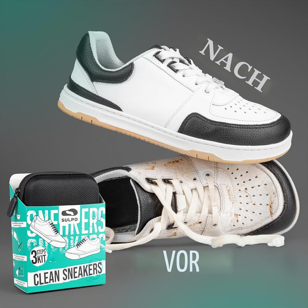 SULPO Sneaker Reinigungsset – pH-Neutrale Schuhputzsets, Bürste &amp; Mikrofasertuch, Schonend für Leder