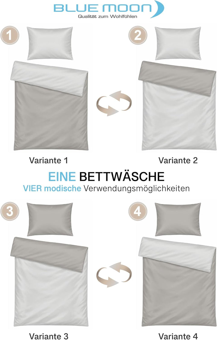 BLUE MOON Premium Bettwäsche 135x200 cm Satin 100% Baumwolle Wendebettwäsche - Made in EU - 1x Bettb