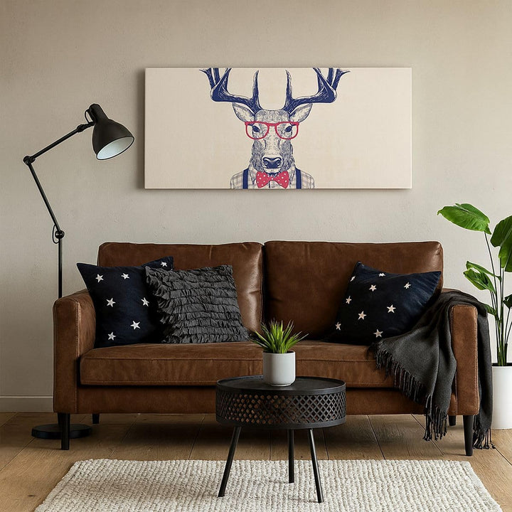 Wandbilder Dekoration Wohnzimmer Charakter Hirsch Illustration hipster Bilder auf Leinwand 120x50cm