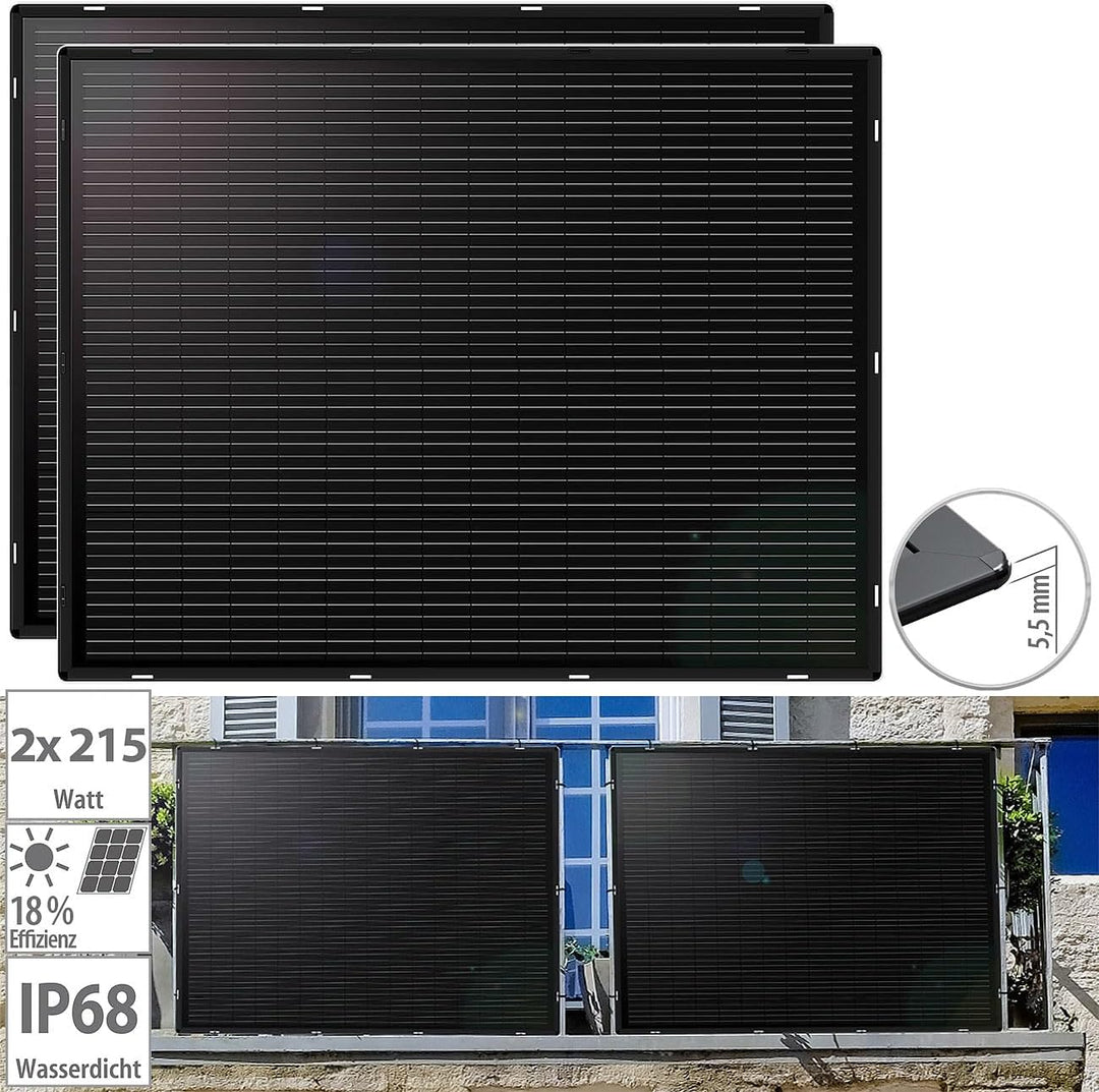 revolt Balkonkraftwerk: 2er-Set ultradünne &amp; superleichte monokristalline Solarmodule, 2X 215W (Balk