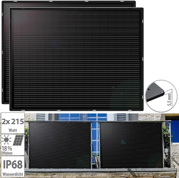 revolt Balkonkraftwerk: 2er-Set ultradünne &amp; superleichte monokristalline Solarmodule, 2X 215W (Balk