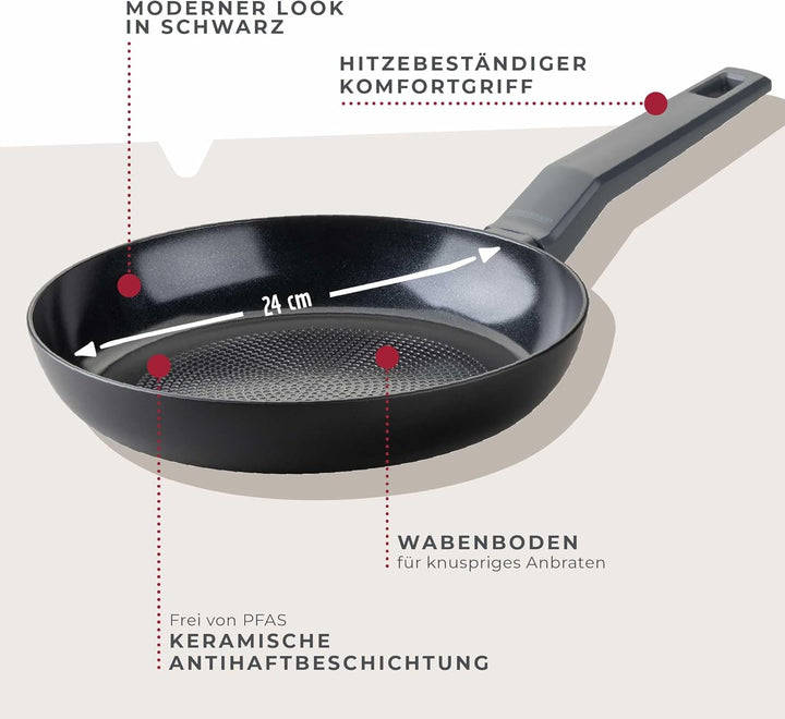 FACKELMANN Statement Pfannen-Set, 4-teilig, 14/20/24/28cm, aus recyceltem Aluminium mit Keramik-Anti