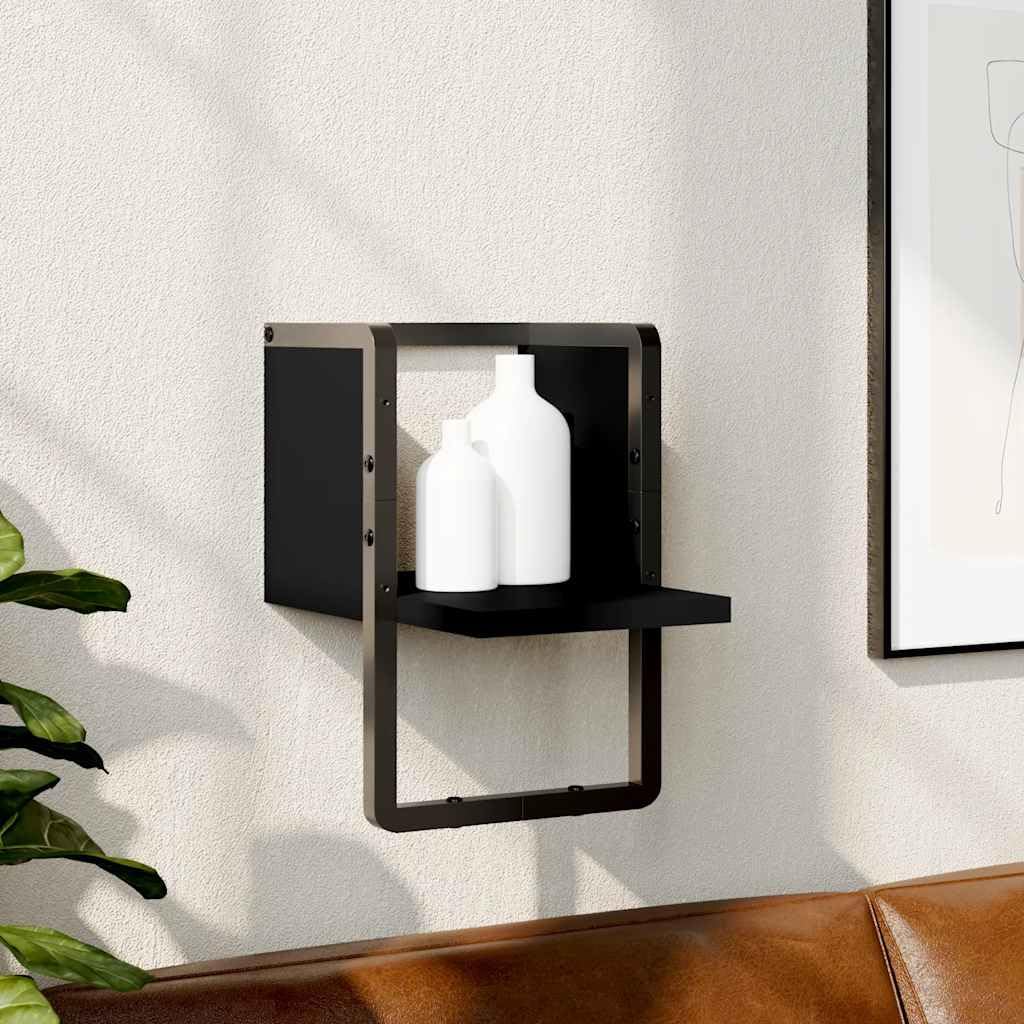 Wandregal Schwarz 20x25x30 cm mit Stange für Wohnzimmer Schlafzimmer Küche Bad Flur Büro Stauraum Or
