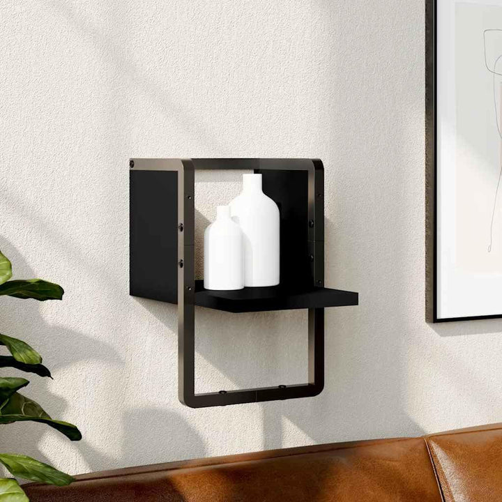 Wandregal Schwarz 20x25x30 cm mit Stange für Wohnzimmer Schlafzimmer Küche Bad Flur Büro Stauraum Or