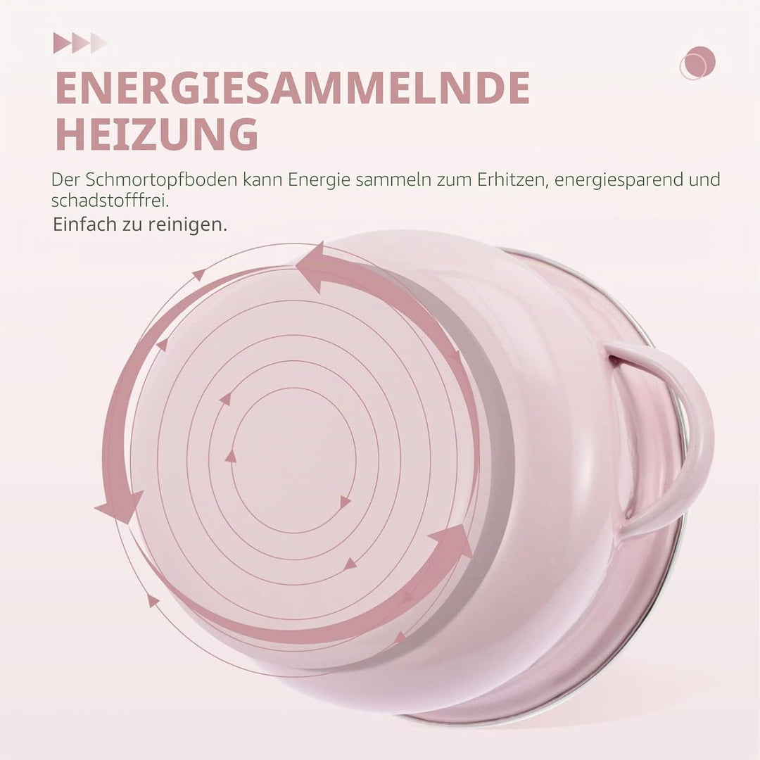 Lurrose Emaille Topf mit Deckel Schmortöpfe: Vintage Suppentopf Nudeltopf Fleischtopf Rosa 1100ml In