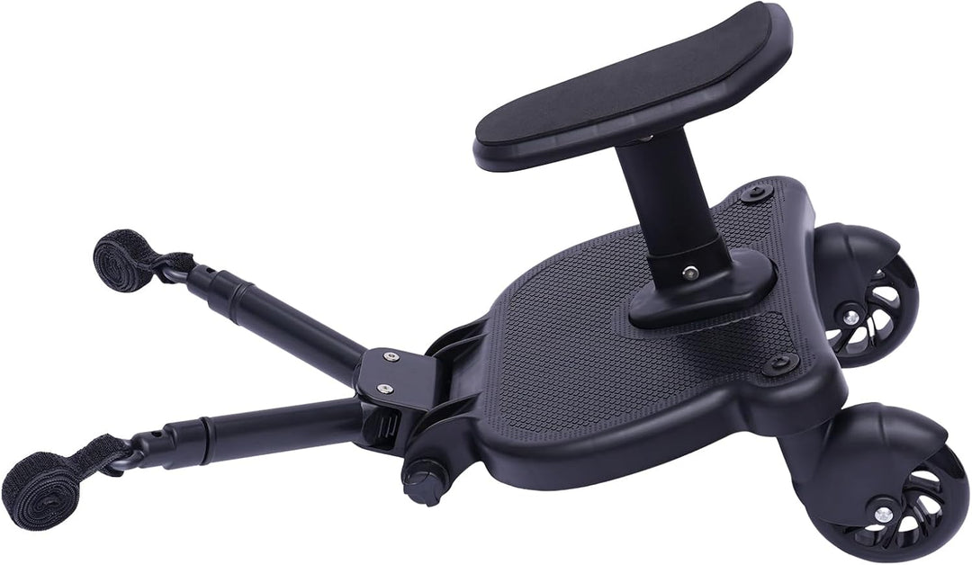 Buggy Board Universal Kinderwagen Skateboard – Mitfahrbrett mit Abnehmbarem Sitz 25kg, Faltbares Tri