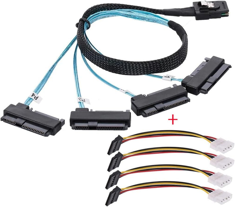 NFHK Internal 36 Pin Mini SAS SFF-8087 Host to 4 SFF-8482 Target SAS Hard Disk and IDE Power Cable 5