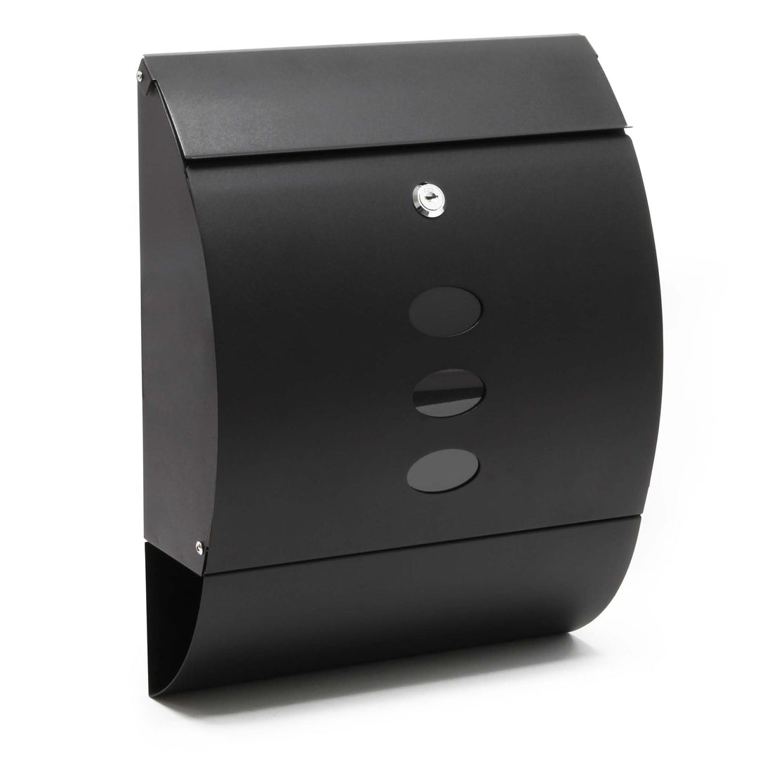 Wiltec Designer Briefkasten V18 schwarz 305 x 120 x 400 mm, Wandbriefkasten mit Schloss, Sichtfenste