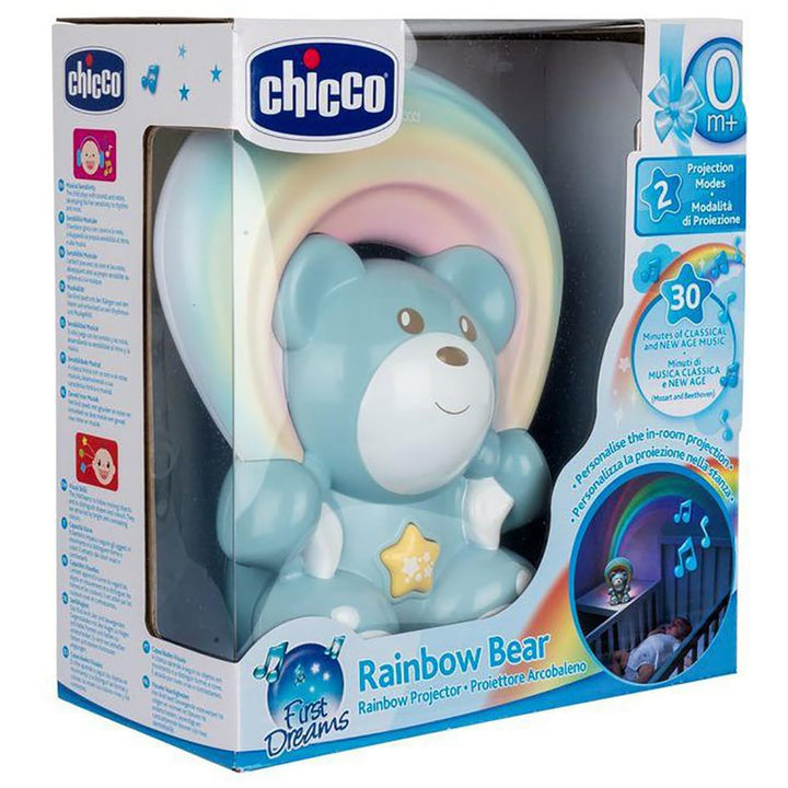 Chicco Regenbogenbär Musikprojektor, Baby&Kleinkind Nachtlicht, Teddybär mit entspannender Musik und