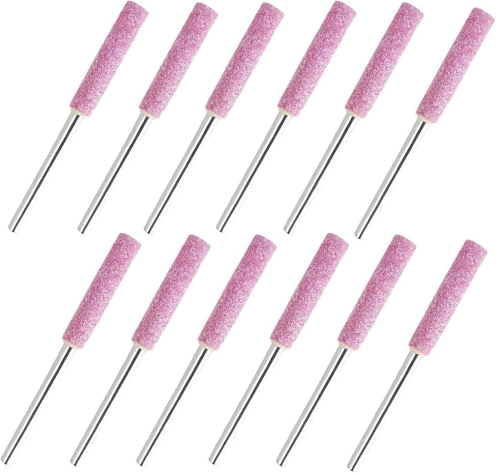 12 Stück Kettensägenschärfer Schleifstein-Feilen, 4,8 mm Keramik-Schleifkopf, 3 mm Metallschaft, für