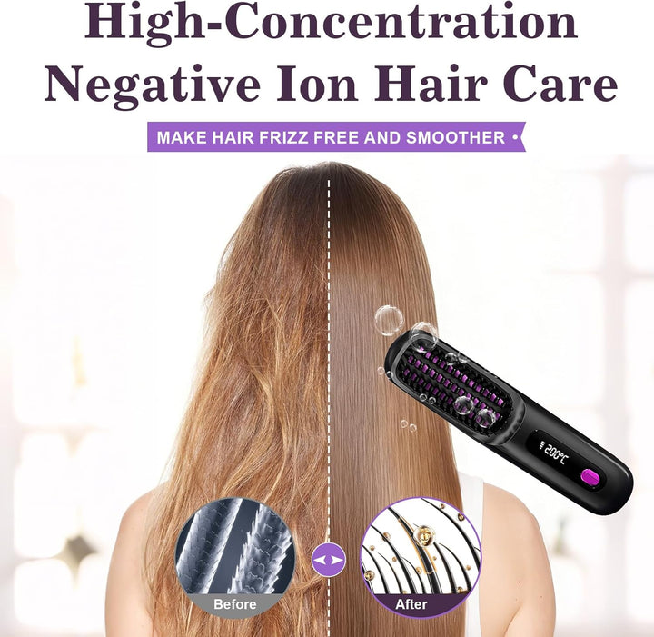 Go Brush Pro, 4 in 1 Glättbürste Kabellos, Tragbare Haarbürste Elektrisch, Verbrühungsschutz Glättei