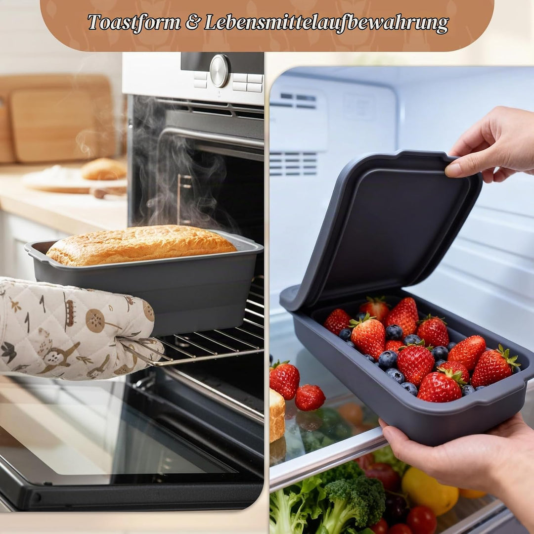Silikon Brotbackform mit Deckel, BPA-freie, Antihaftbeschichtete, Flexible Toastbrot Backform, Hitze