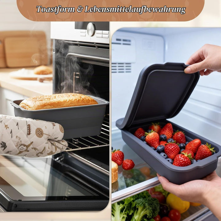 Silikon Brotbackform mit Deckel, BPA-freie, Antihaftbeschichtete, Flexible Toastbrot Backform, Hitze