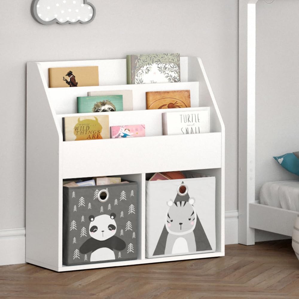 Vicco Kinderregal Luigi, Weiss, 72 x 79 cm mit 2 Faltboxen Opt.5, zur Aufbewahrung von Büchern und S