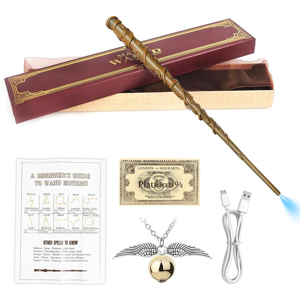 Zauberstab Hermine Granger mit Licht, 37CM Zauberstab Hermine, Zauberstabs aus Harz, USB Aufladung G