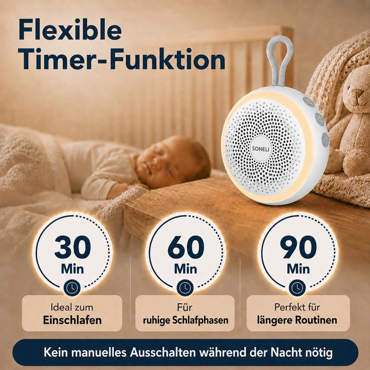 Baby Einschlafhilfe mit Nachtlicht - Tragbare White Noise Sound Maschine mit 16 beruhigenden Geräusc