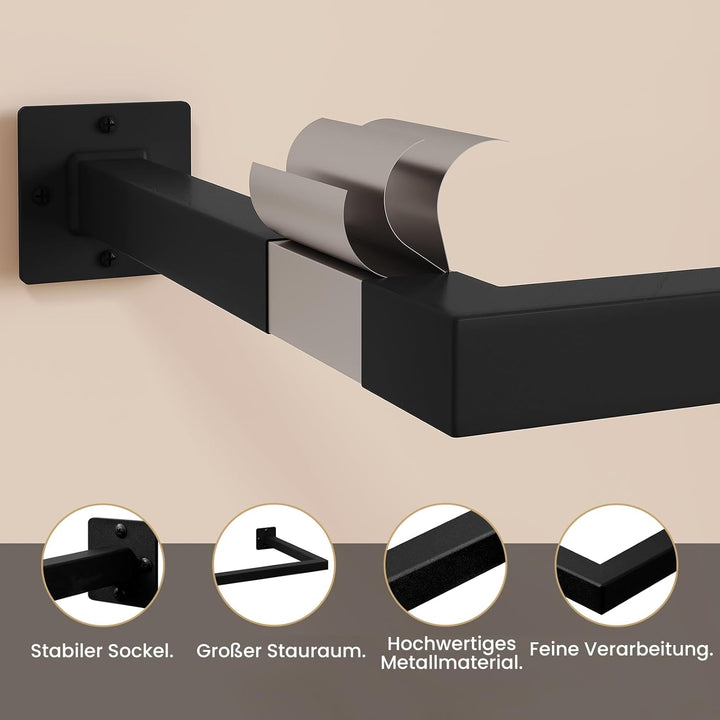 2er Set Kleiderstange Wand Rechteck, Garderobenstange Wandmontage, aus Industrierohr, platzsparend,
