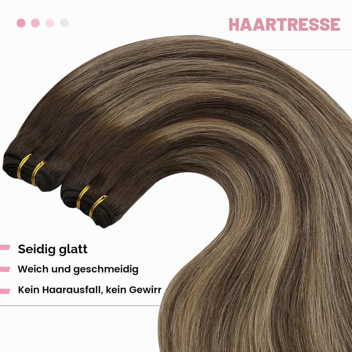 YoungSee Echthaar Tressen Ombre Tressen Echthaar zum Einnahen 45cm Haartressen Echthaar Dunkelbraun