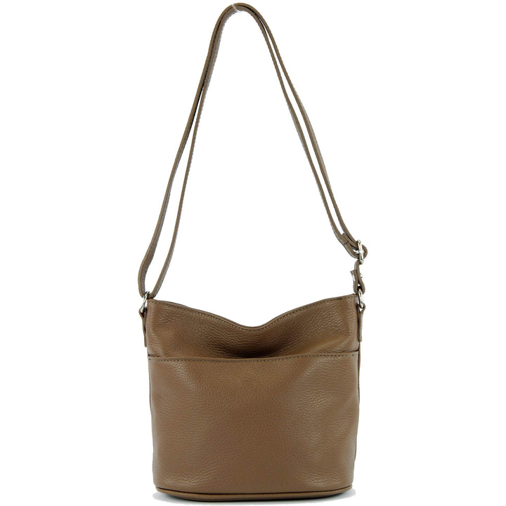 modamoda de - T198 - ital. Umhängetasche Klein Small aus Leder Blassbraun, Blassbraun