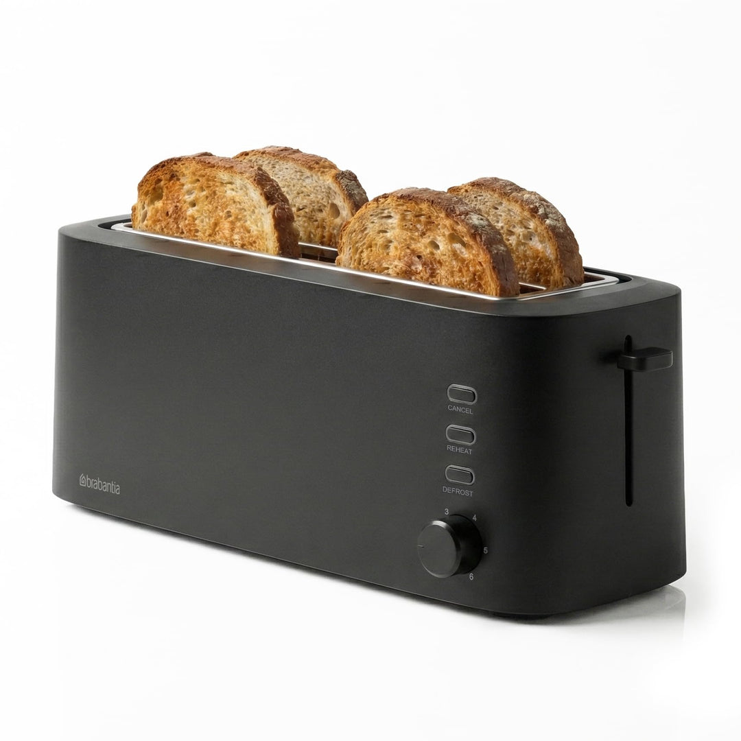 Brabantia Toaster, Doppel-langschlitz-Röstschachte, 8 bräuningsstufen, Krümelschublade, Schwarz, BBE