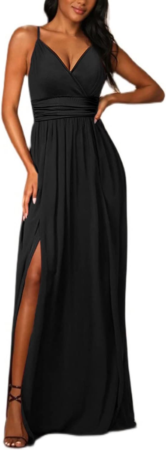 JENJON Damen Sommer Kleid Elegant Off Shoulder Kurzarm Ohne Arm V-Ausschnit Tunika Maxikleider Casua