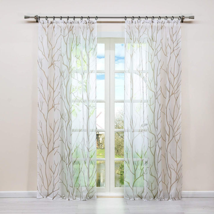 HongYa 1 Stück Transparente Gardine Schal mit Kräuselband Voile Vorhang Fensterschal Äste Muster H/B