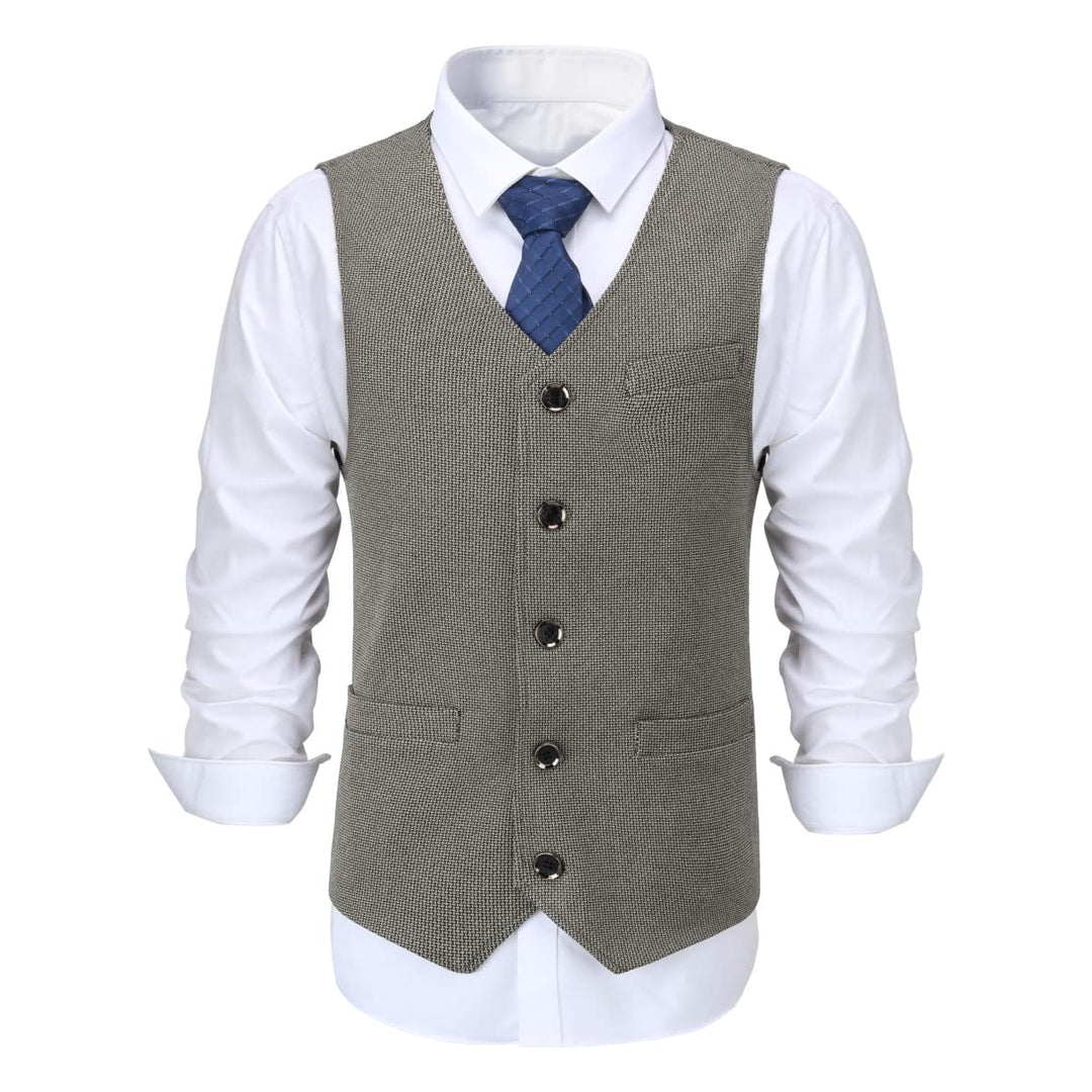 Allthemen Herren Western Weste Herringbone V-Ausschnitt Anzugweste Formale Classic Basic Wollweste f