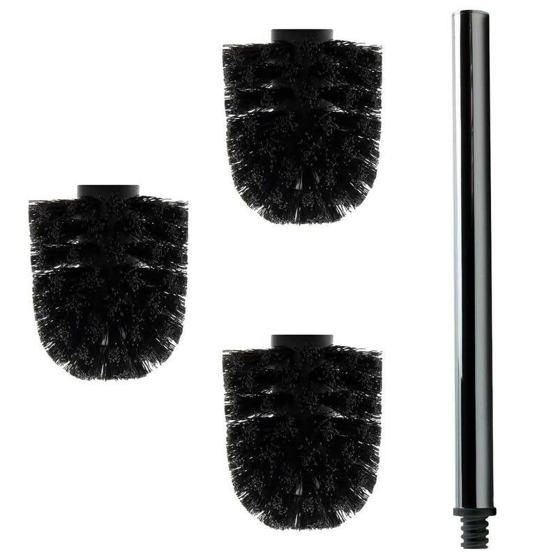 Daloual - 3 x Ersatz WC-Bürstenkopf Schwarz Ø ca. 6,5 cm + 1 x Edelstahl-Griff 41,5 cm - Toiletten-B