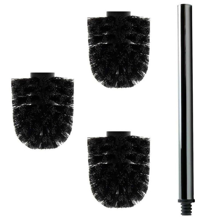 Daloual - 3 x Ersatz WC-Bürstenkopf Schwarz Ø ca. 6,5 cm + 1 x Edelstahl-Griff 41,5 cm - Toiletten-B