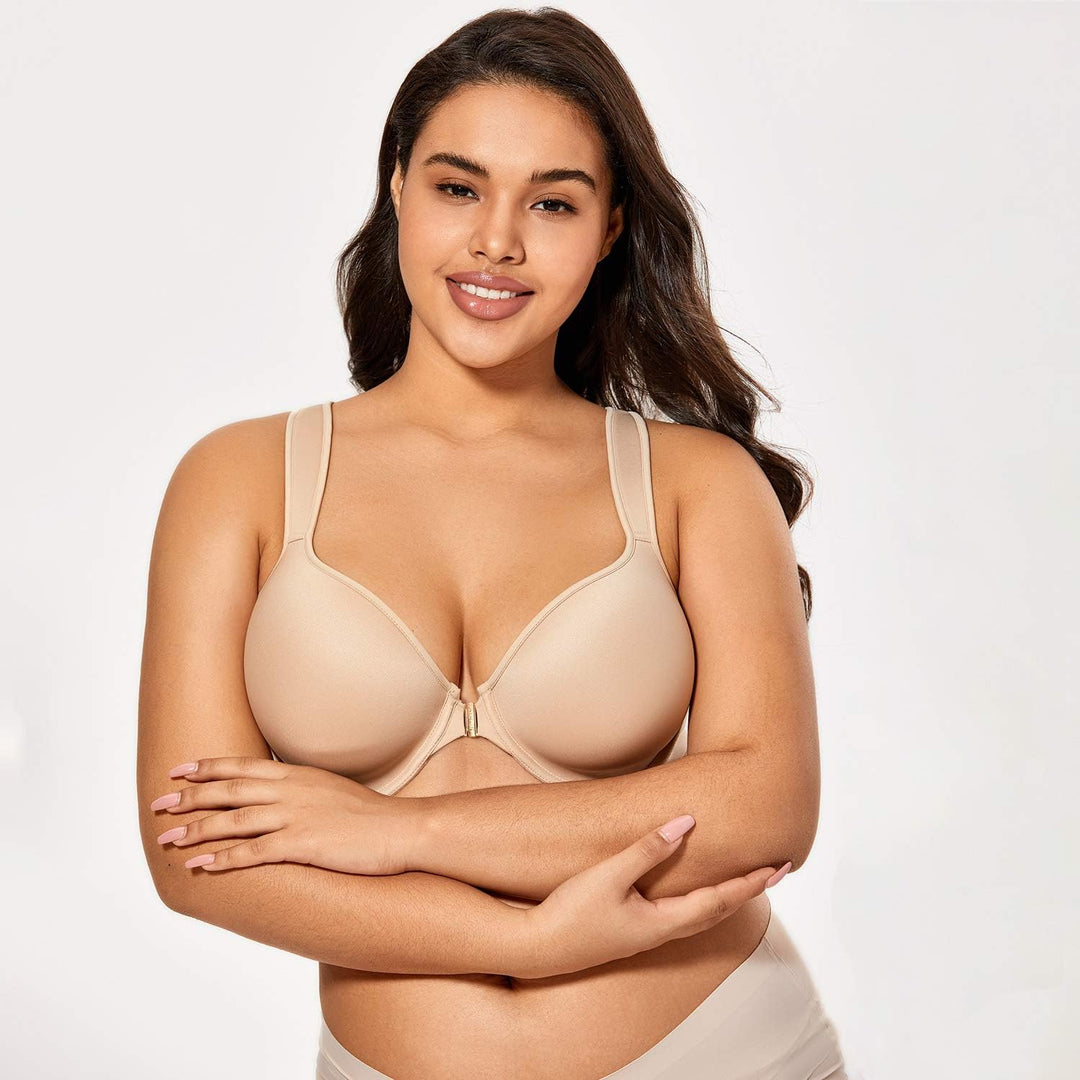 AISILIN Damen Vorderverschluss Racerback BH - Bügel, mit Leicht Gepolsterte 90E Beige, 90E Beige