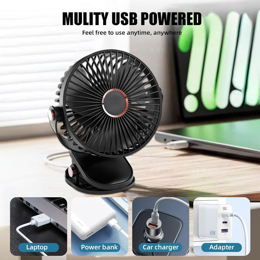 MUXIWOM Kleiner Tischventilator, 5000 mAh, Mini-USB-Ventilator, leise, 5 Geschwindigkeitsstufen, 720