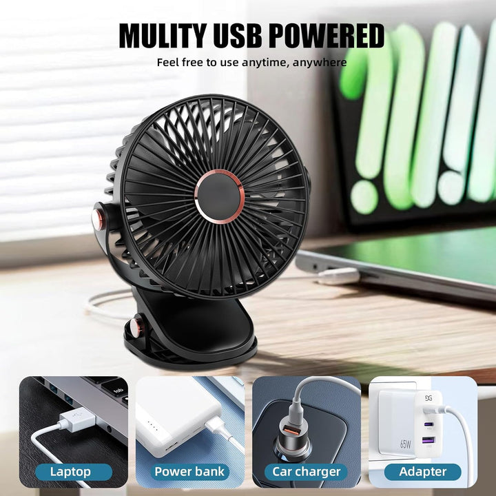 MUXIWOM Kleiner Tischventilator, 5000 mAh, Mini-USB-Ventilator, leise, 5 Geschwindigkeitsstufen, 720