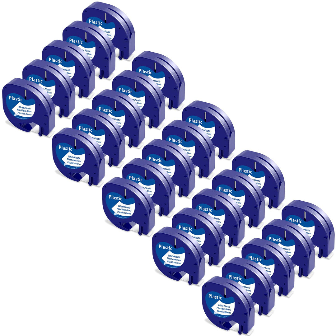 25x Kompatibel für Dymo LetraTag 12mm x 4m Kunststoff Weiss Etikettenband 91221 91201, Kompatibel fü