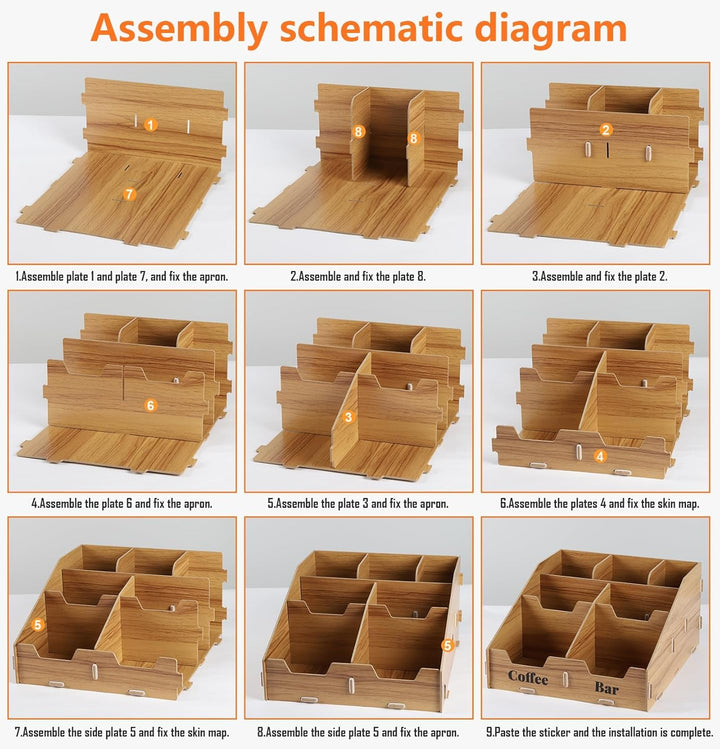 Kaffee Organizer Holz mit 7 Fächern & herausnehmbaren Trennwänden – Kaffeestation & Gewürz Organizer