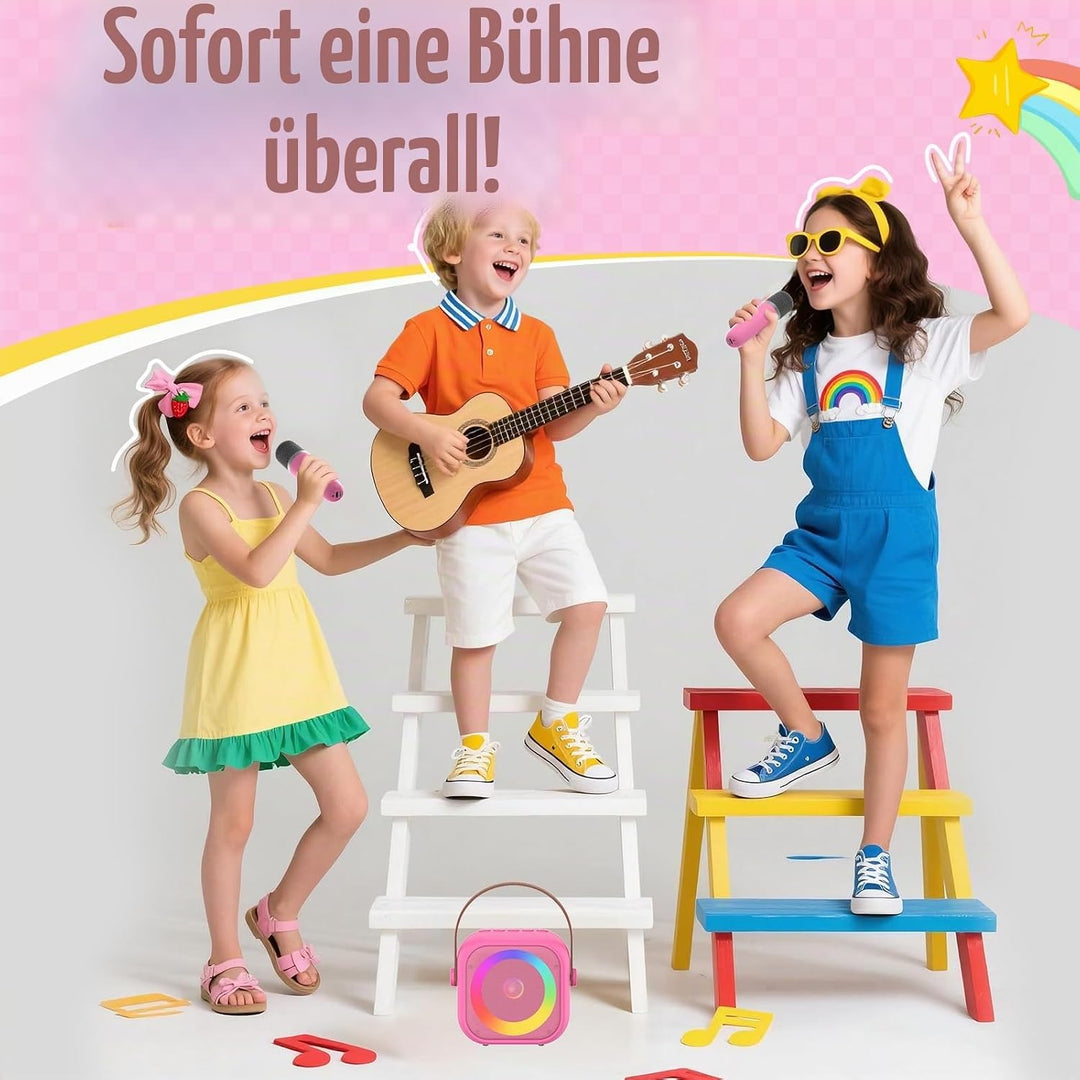 Karaoke Maschine mit 2 Karaoke Mikrofon, Tragbaren Bluetooth Lautsprecher für Erwachsene/Kinder, Ges