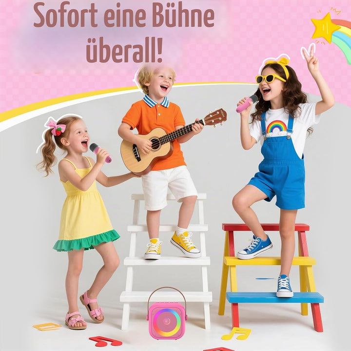 Karaoke Maschine mit 2 Karaoke Mikrofon, Tragbaren Bluetooth Lautsprecher für Erwachsene/Kinder, Ges