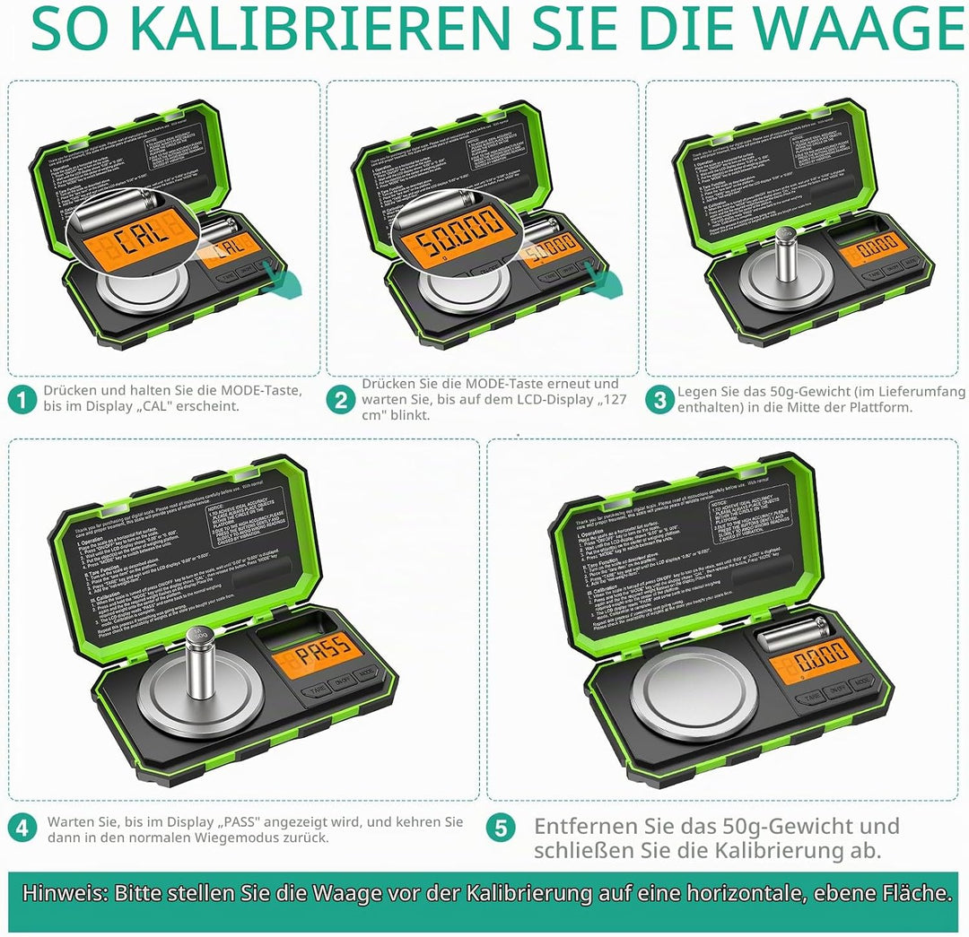 ORIA Digital Feinwaage, 50g/0,001g Milligramm Waage, Mini Taschenwaage mit 50g Kalibriergewichte &amp; P