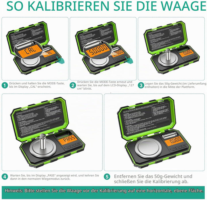 ORIA Digital Feinwaage, 50g/0,001g Milligramm Waage, Mini Taschenwaage mit 50g Kalibriergewichte &amp; P