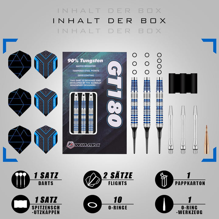 WIN.MAX Dartpfeile 90% Tungsten 3 Stück 90% Wolfram 16-18 Gramm Dart professionelle Soft-Dartpfeile