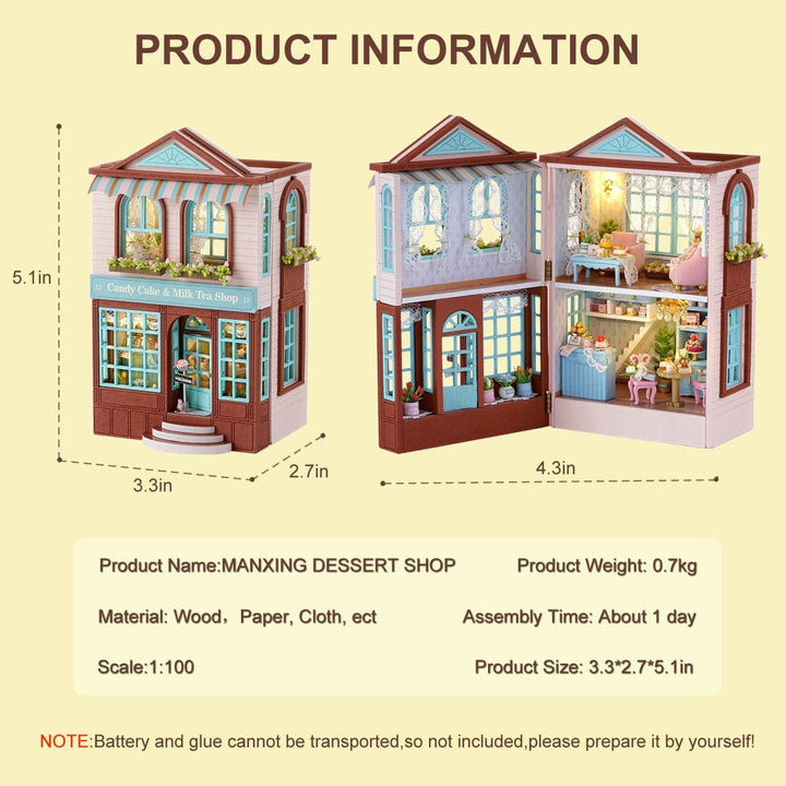CUTEROOM Miniatur Haus, DIY Puppenhaus Set aus Holz, Mini Hausbau-Set mit Möbeln und LED Licht, Gebu