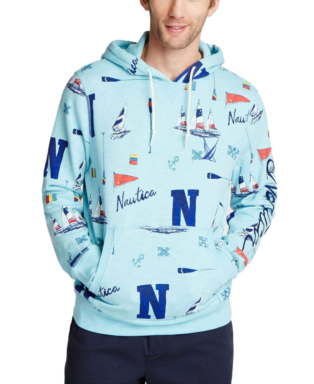 Nautica Men's Logo Graphic Hoodie (Harbor Mist, XL)