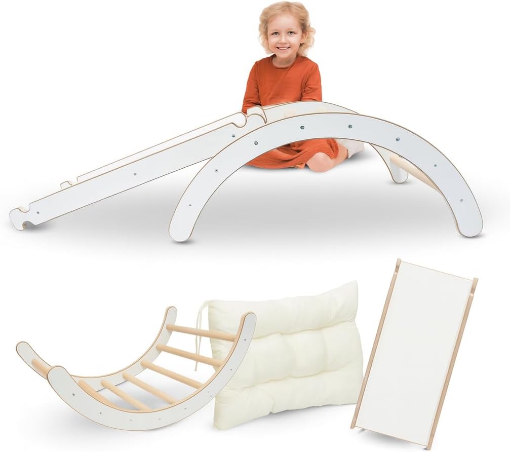 MAMOI® Klettergerüst Indoor 3 in 1 Set. Montessori Kletterbogen mit Kissen, Indoor Spielplatz und Ru