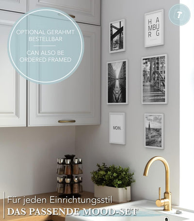 Papierschmiede® Mood Poster Set Hamburg, Bilder Wohnzimmer Deko Schlafzimmer, 2x DIN A3 und 4x DIN A