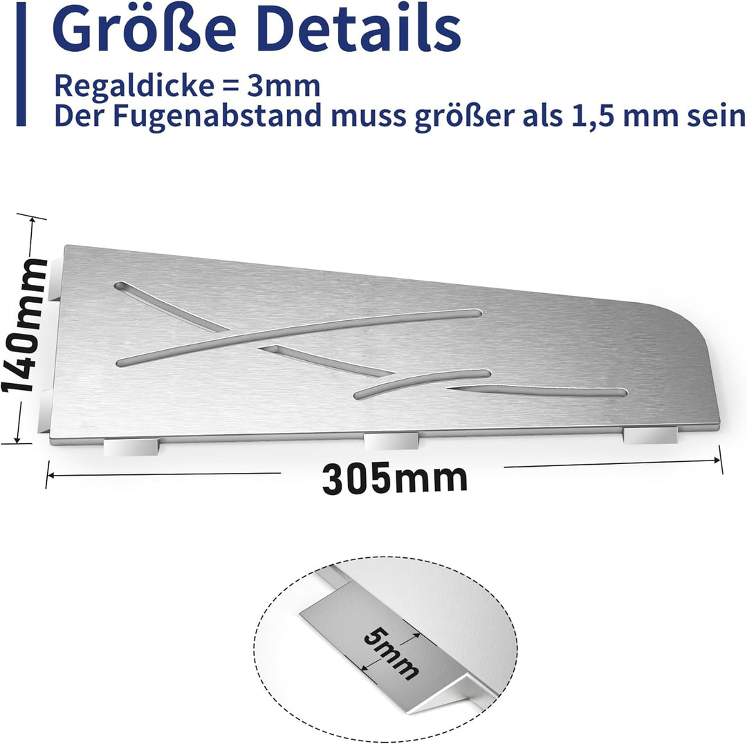 Eck Duschregal mit 3 mm Stärke, Duschablage Ohne Bohren Eckregal Dusche, SUS304 Edelstahl Badezimmer