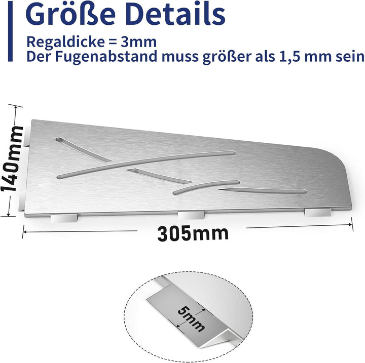 Eck Duschregal mit 3 mm Stärke, Duschablage Ohne Bohren Eckregal Dusche, SUS304 Edelstahl Badezimmer