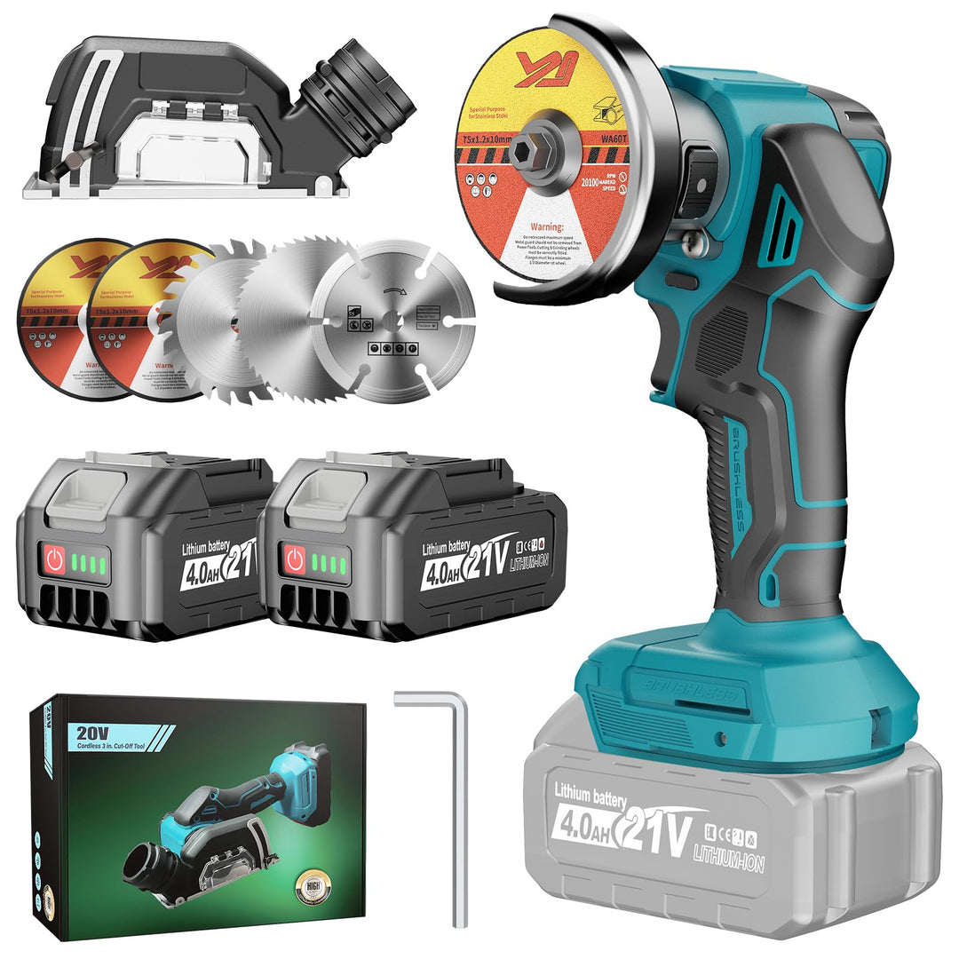 Yofuly Mini Akku Winkelschleifer Kompatibel mit Maa-kita 18V Akku, Akku Flex mit 2×4.0Ah Batterien,