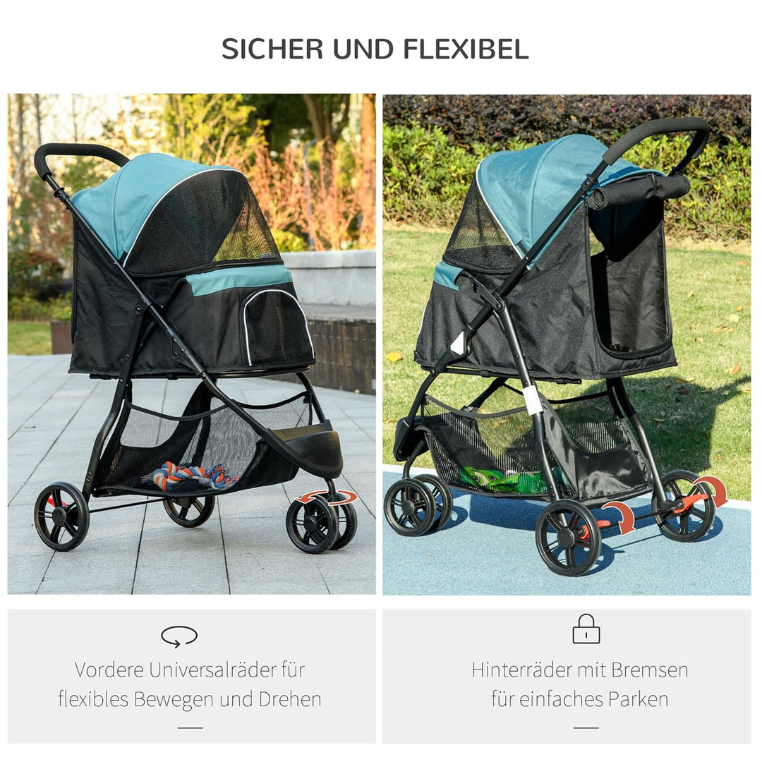 PawHut Hundewagen 2 in 1 Hundebuggy klappbar für Hunde &amp; Katzen bis 10 kg Katzenbuggy mit Kissen Net