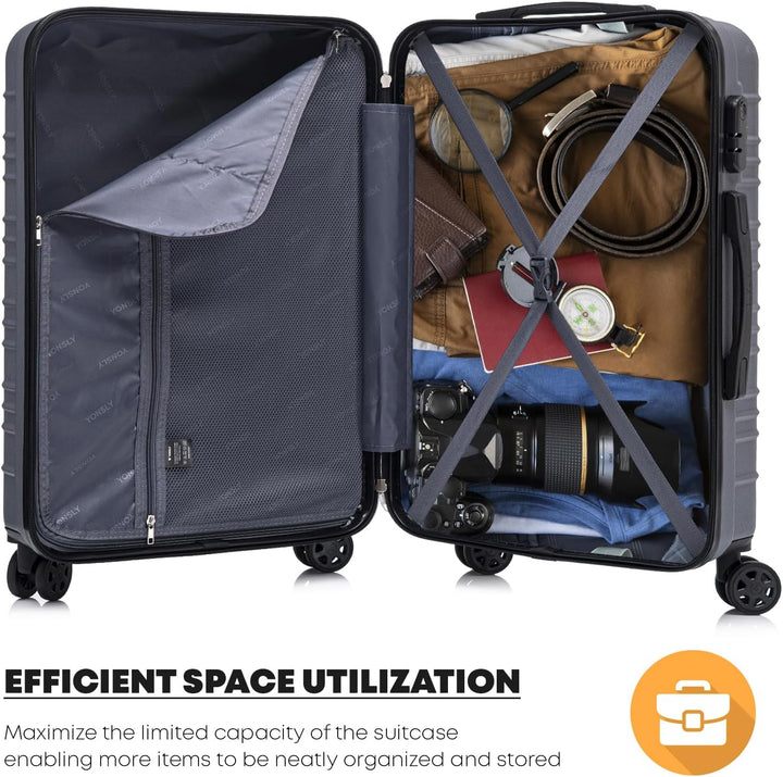 Koffer Suitcase L Grau, Trolley Reisekoffer, Rollkoffer Handgepäck mit 4 Rollen 360°, Hartschalenrei