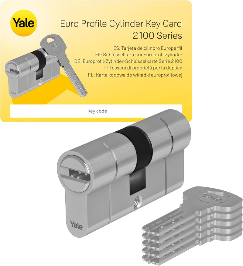 Yale Europrofil Doppelzylinder 2100, Not- & Gefahrenfunktion, 40/50, Nickel satiniert 40x50, 40x50